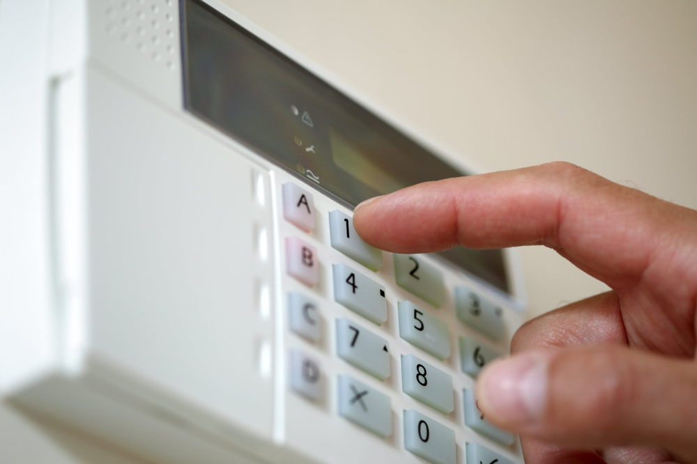 A home alarm system being armed
